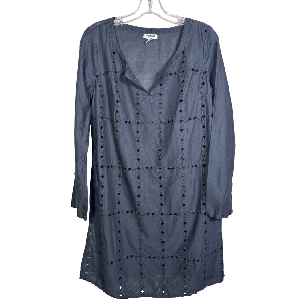 Old Navy Black Cotton Gauze Eyelet‎ Swim Cover Up Tunic Size Medium Resort Boho